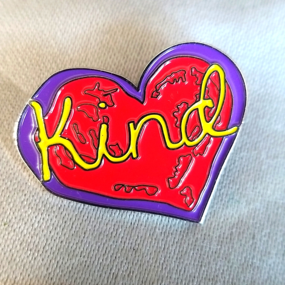 ENAMEL HEART " KIND " lapel pin